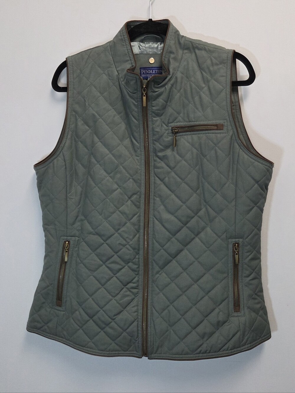 Pendleton Womens Green Diamond Quilted Vest Full Zip Size Large